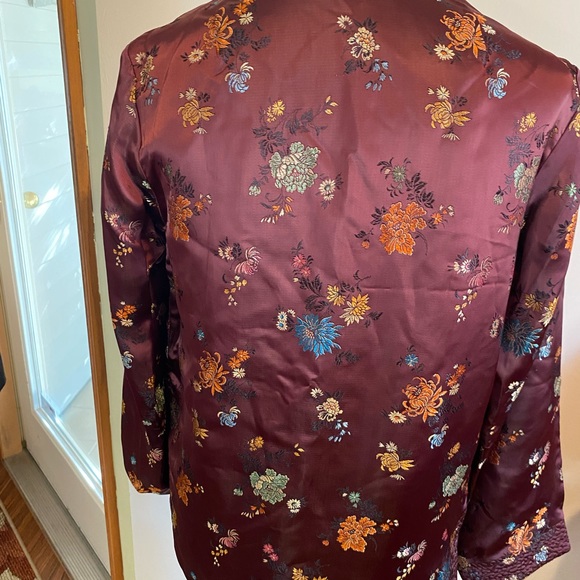 Reversible Chinese Brocade Jacket Vintage Fitted 6 to 8 Burgundy and blue Satin - Picture 3 of 5